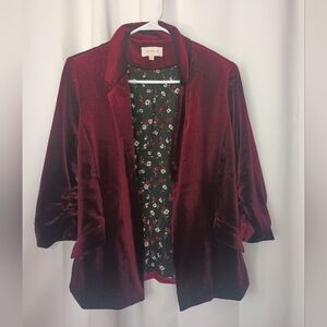 Skies Are Blue Womens Velvet Open Blazer Small Burgundy Steampunk Whimsigoth